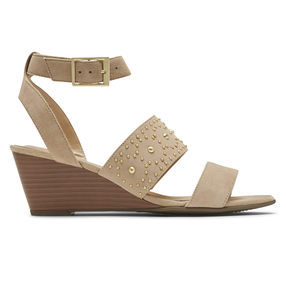 Sandalias Rockport Mujer Mexico - Total Motion Taylor Studded Beige - FSUYA1840